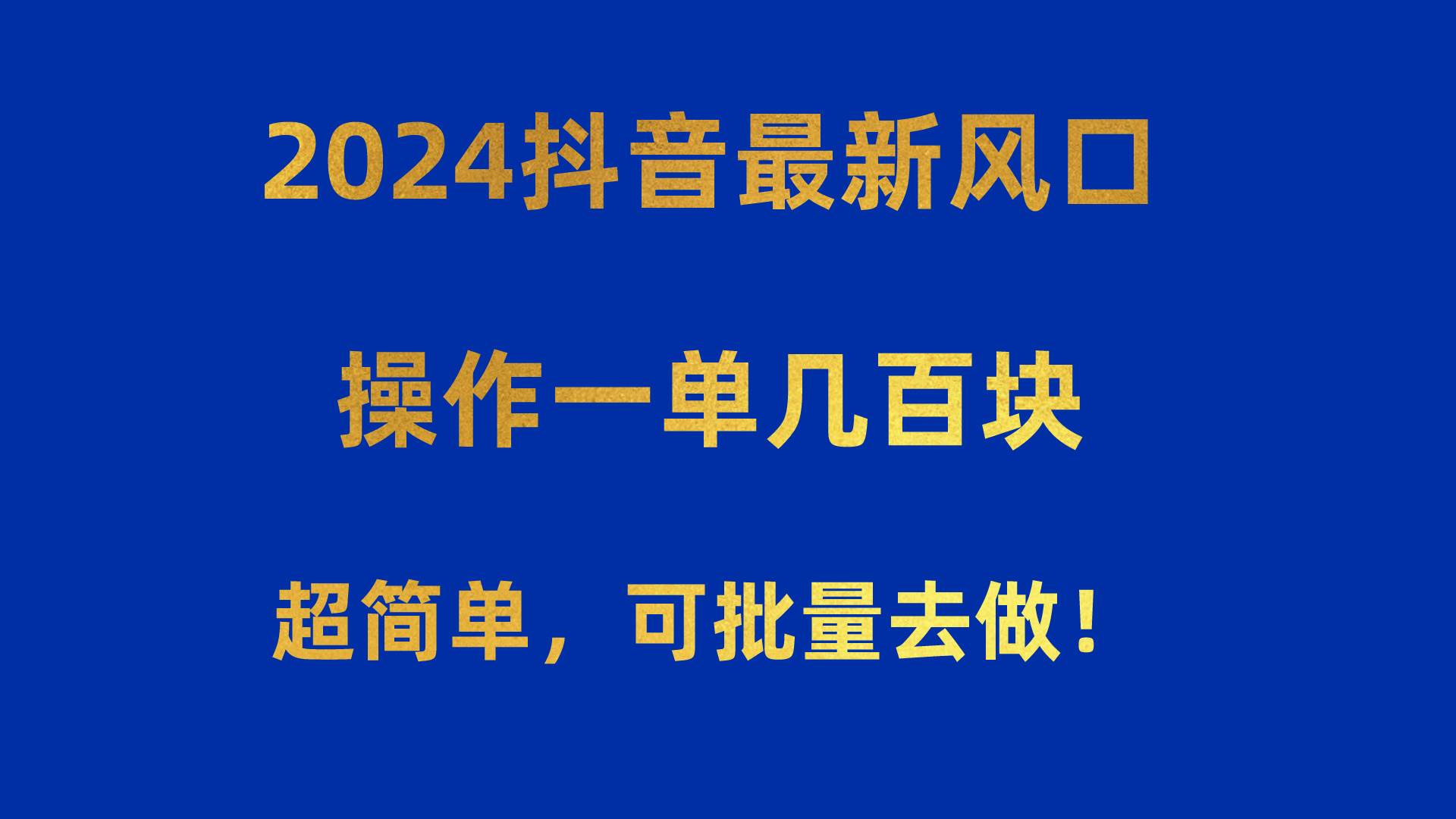 2024抖音最新风口！操作一单几百块！超简单，可批量去做！！！-宝籍资源