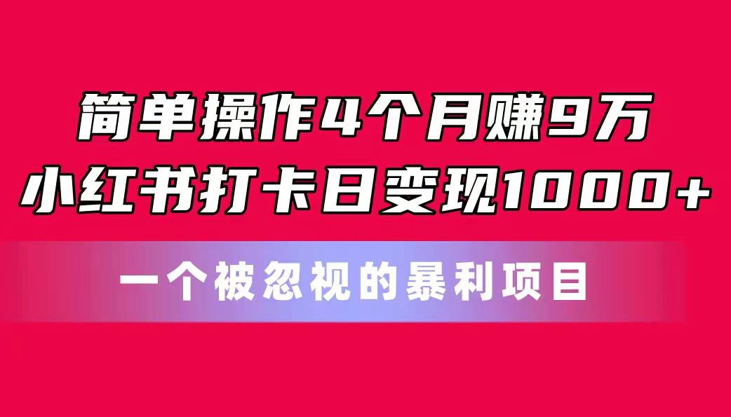 简单操作4个月赚9万！小红书打卡日变现1000+！一个被忽视的暴力项目-宝籍资源