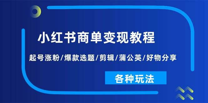 小红书商单变现教程：起号涨粉/爆款选题/剪辑/蒲公英/好物分享/各种玩法-宝籍资源