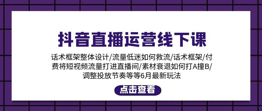 抖音直播运营线下课：话术框架/付费流量直播间/素材A撞B/等6月新玩法-宝籍资源