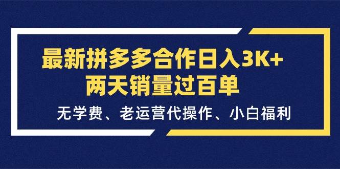 最新拼多多合作日入3K+两天销量过百单，无学费、老运营代操作、小白福利-宝籍资源