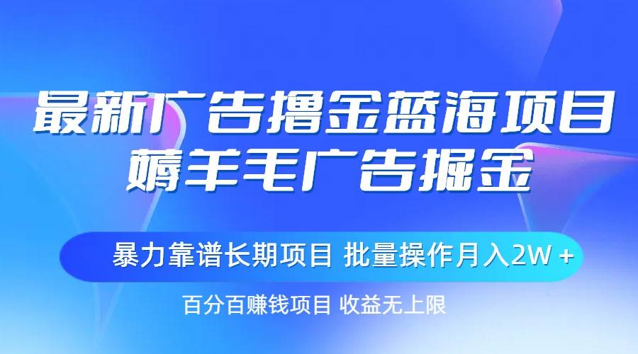 最新广告撸金蓝海项目，薅羊毛广告掘金 长期项目 批量操作月入2W＋-宝籍资源