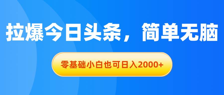 拉爆今日头条，简单无脑，零基础小白也可日入2000+-宝籍资源