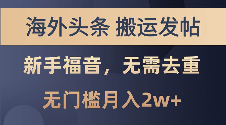海外头条搬运发帖，新手福音，甚至无需去重，无门槛月入2w+-宝籍资源