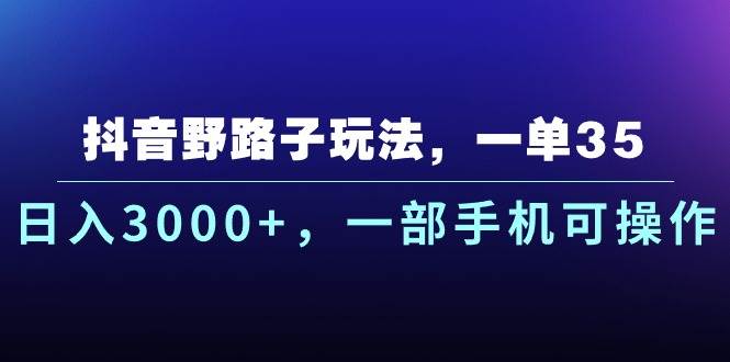 抖音野路子玩法，一单35.日入3000+，一部手机可操作-宝籍资源