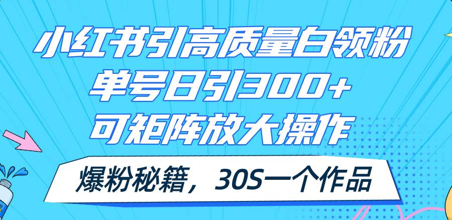 小红书引高质量白领粉，单号日引300+，可放大操作，爆粉秘籍！30s一个作品-宝籍资源