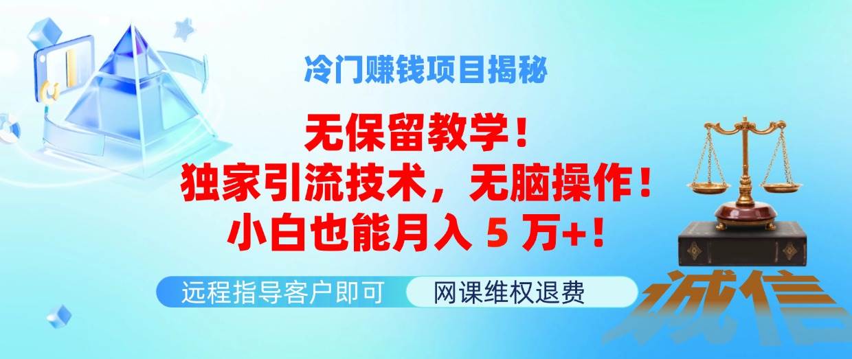 冷门赚钱项目无保留教学！独家引流技术，无脑操作！小白也能月入5万+！-宝籍资源