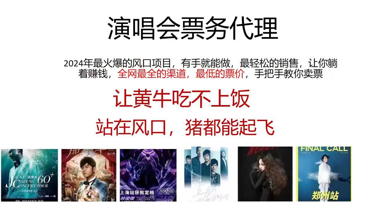 演唱会2024票务代理，全网最低的票价，手把手教你卖票，日入2000+-宝籍资源