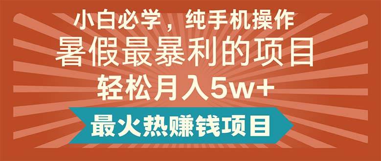 小白必学，纯手机操作，暑假最暴利的项目轻松月入5w+最火热赚钱项目-宝籍资源
