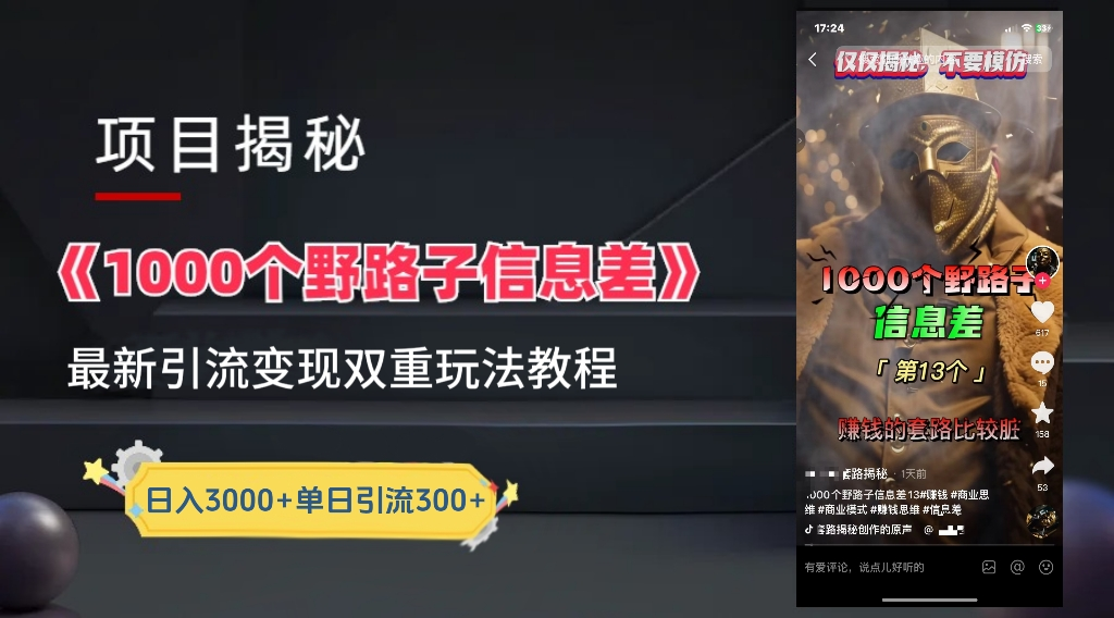 抖音一千个野路子信息差最新玩法教程-变现＋引流的玩法具体拆解-宝籍资源
