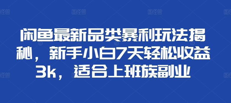闲鱼最新品类暴利玩法揭秘，新手小白7天轻松赚3000+，适合上班族副业-宝籍资源