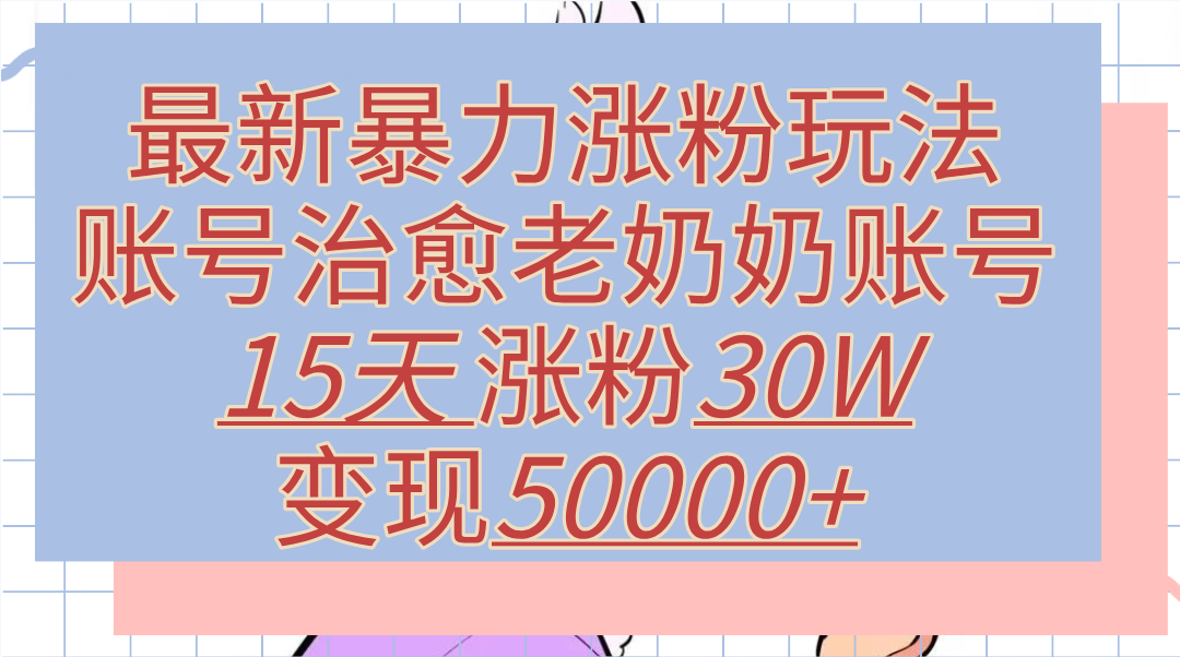 最新暴力涨粉玩法，治愈老奶奶账号，15天涨粉30W，变现50000+【揭秘】-宝籍资源