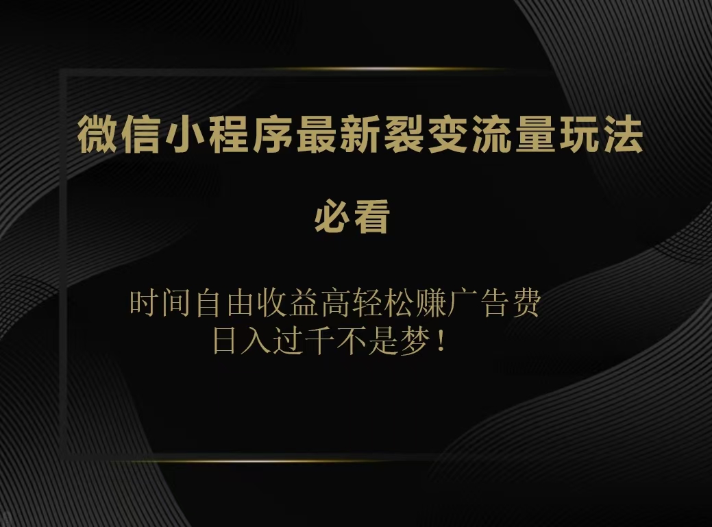 微信小程序最新裂变流量玩法，时间自由收益高轻松赚广告费，日入200-500+-宝籍资源