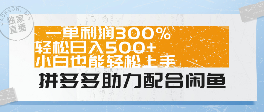 拼多多助力配合闲鱼 一单利润300% 轻松日入500+ 小白也能轻松上手！-宝籍资源