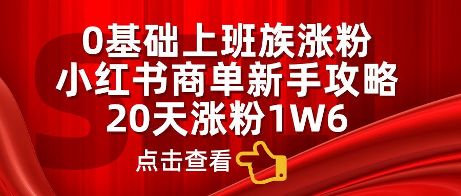 0基础上班族涨粉，小红书商单新手攻略，20天涨粉1.6w-宝籍资源