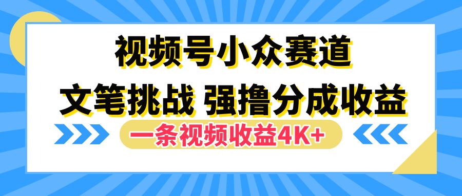 视频号小众赛道，文笔挑战，一条视频收益4K+-宝籍资源