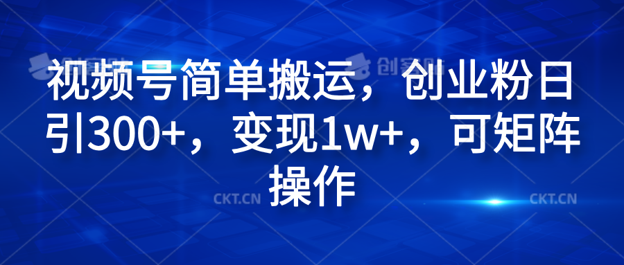 视频号简单搬运，创业粉日引300+，变现1w+，可矩阵操作-宝籍资源