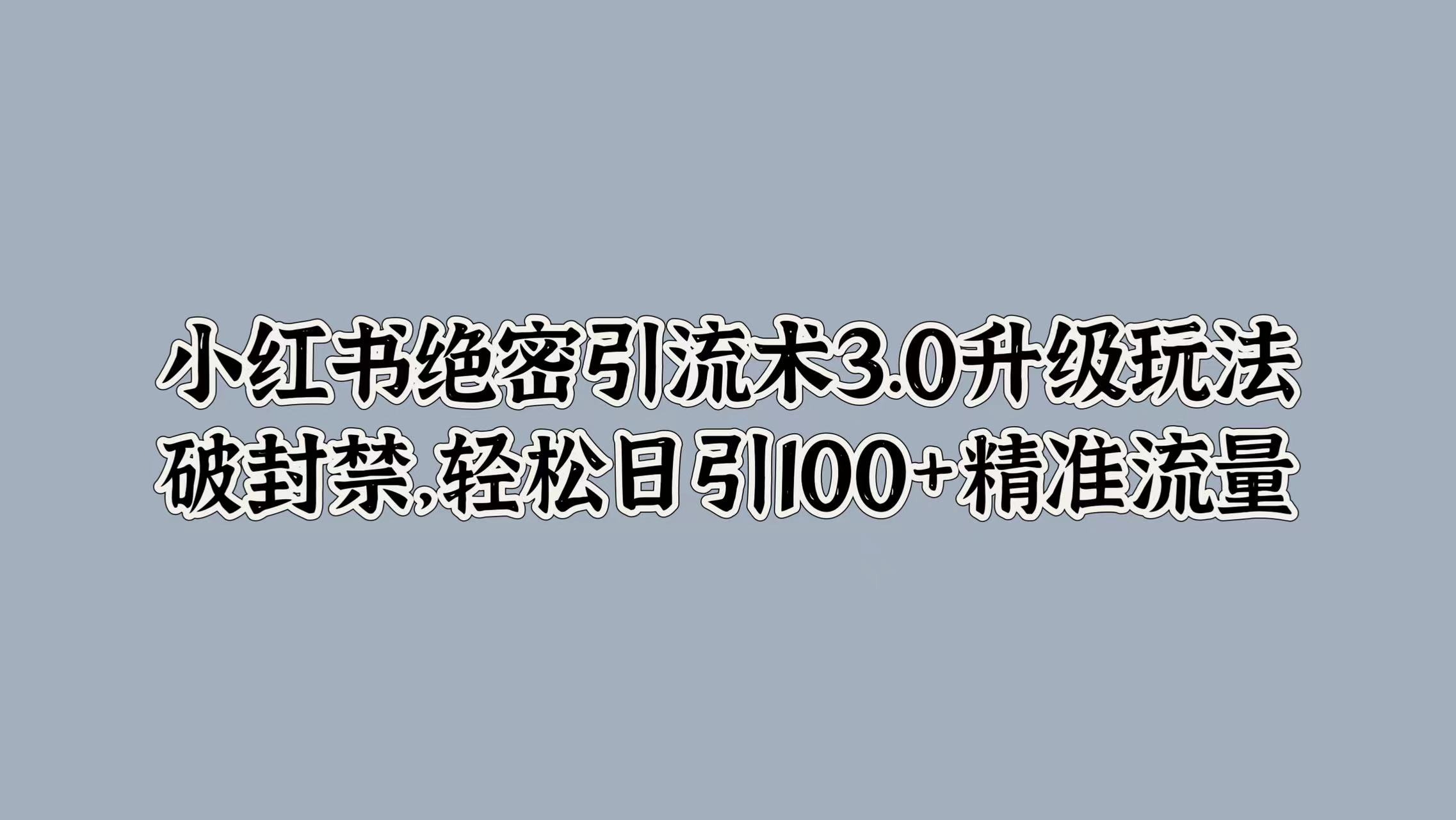 小红书绝密引流术3.0升级玩法，破封禁，轻松日引100+精准流量-宝籍资源
