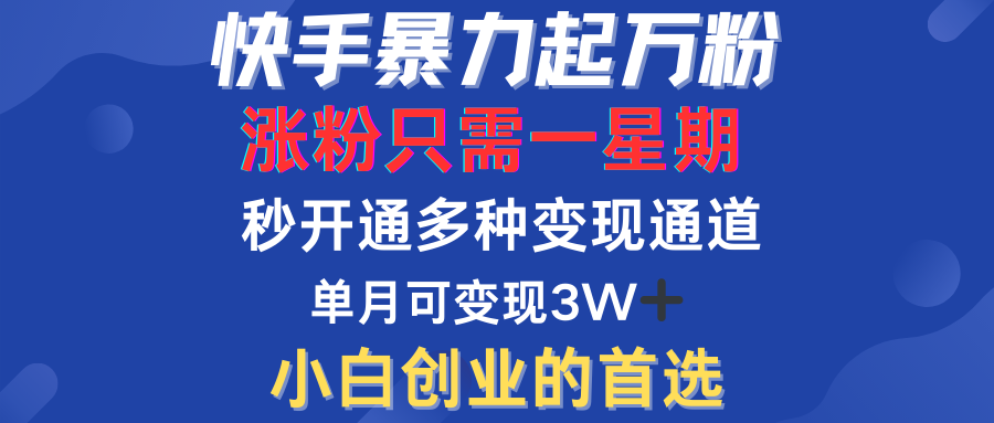 快手暴力起万粉，涨粉只需一星期！多种变现模式-宝籍资源