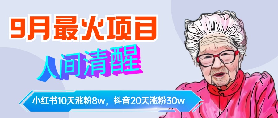 9月最火项目，人间清醒柒奶奶，10天小红薯涨粉8w+，单篇笔记报价1400.-宝籍资源