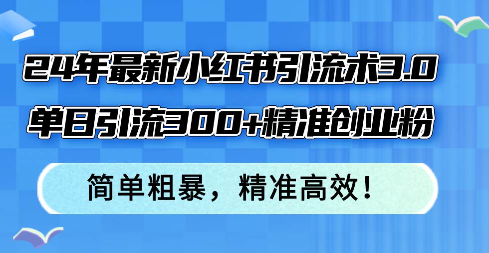 24年最新小红书引流术3.0，单日引流300+精准创业粉，简单粗暴，精准高效！-宝籍资源