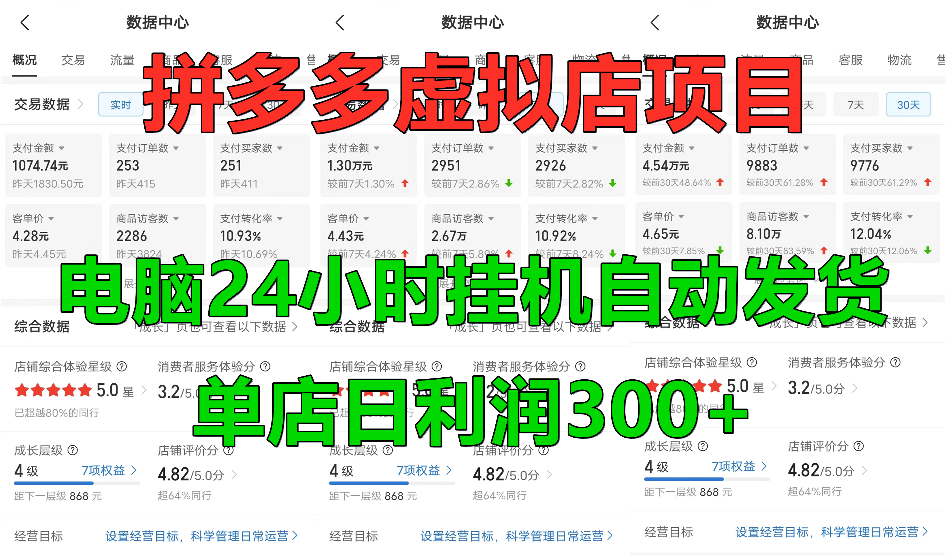 拼多多虚拟店项目，电脑挂机自动发货，单店日利润300+，可放大操作-宝籍资源