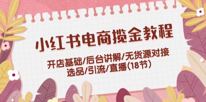 小红书电商揽金教程：开店基础/后台讲解/无货源对接/选品/引流/直播(18节)-宝籍资源