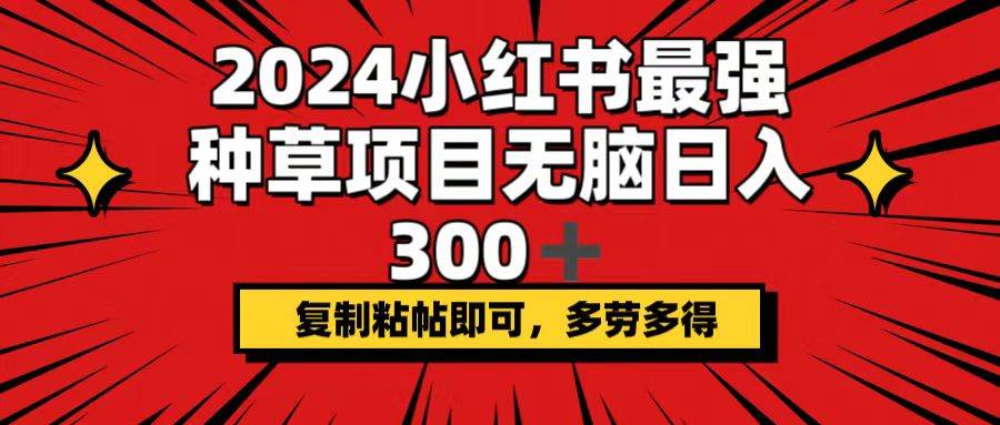 2024小红书最强种草项目，无脑日入300+，复制粘帖即可，多劳多得-宝籍资源