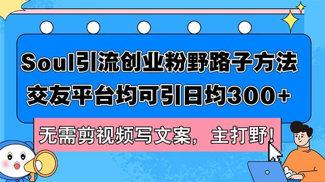 Soul引流创业粉野路子方法，交友平台均可引日均300+，无需剪视频写文案…-宝籍资源